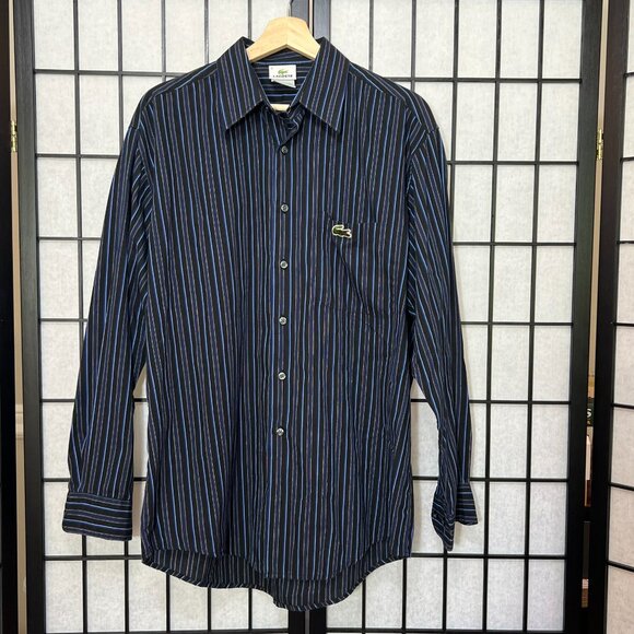 Lacoste Button Shirt Mens 5 Large Croc Logo Pocket Striped Classic Preppy - Picture 3 of 9